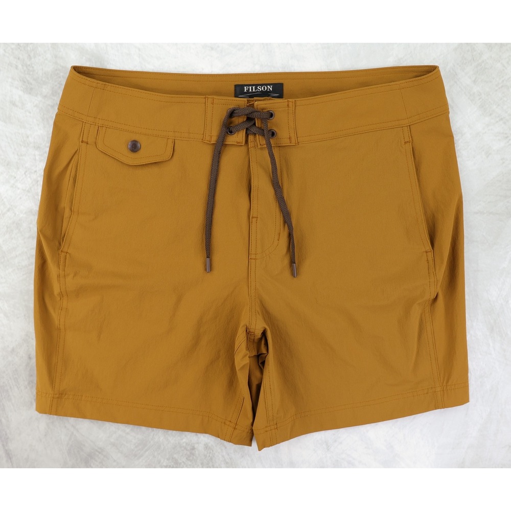 Filson Glacier Bay Trunks Mens 35 Dark Burlap Brown Hybrid Swim Hiking 7.5"